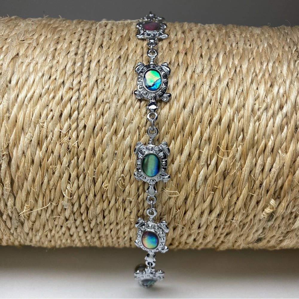 Abalone Turtle Silver Tone Bracelet
